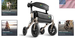 All Terrain Walker Rollator with 12″ Pneumatic Tires – Gold, Lightweight & Fo…