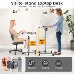 Giantex Overbed Table Wheels Medical Adjustable Bedside Table Mobile Standing