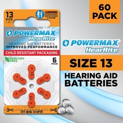 Long-Lasting Hearing Aid Batteries Size 13, 60 Count, Easy Change Orange Tab
