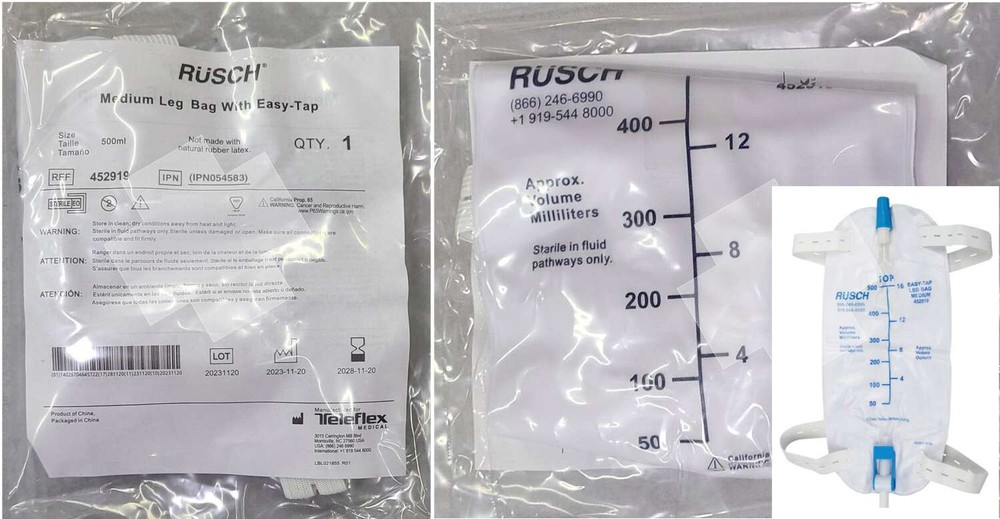 Teleflex Rusch Easy Tap Medium Urinary Leg Bag 500ml Two Cloth Straps 452919