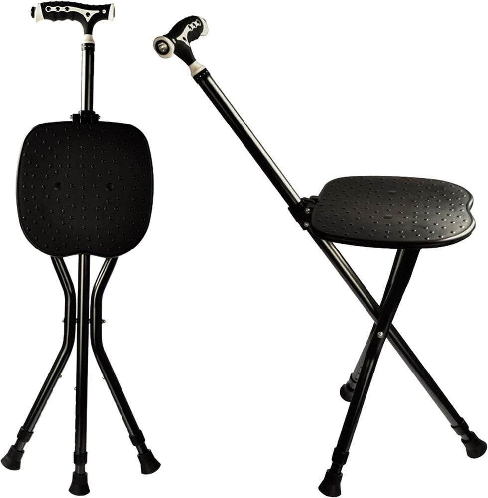Hold 440 lbs Cane with Seat Combo Aluminum Alloy Portable LED Folding Walking…