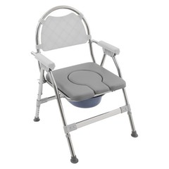 150kg/330.69 lbs Foldable Toilet Chair w/ Padded Seat Plate and Toilet Bucket