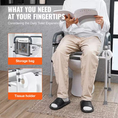Raised Toilet Seat 7-Position Height Adjustment 19.3 – 25.2 In. 350 Lbs. Weight