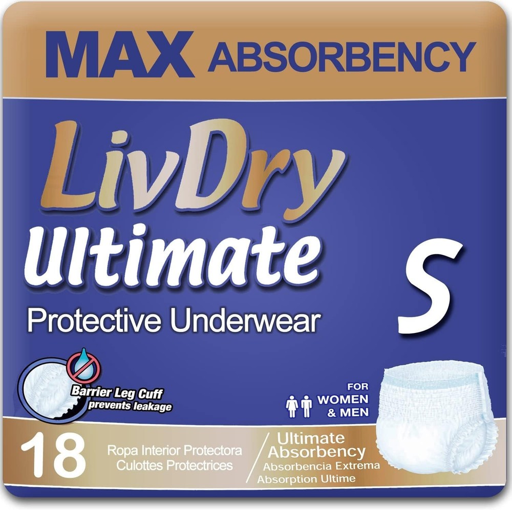Adult Incontinence Underwear High Absorbency Leak Cuff Protection, SMALL – 18 ct