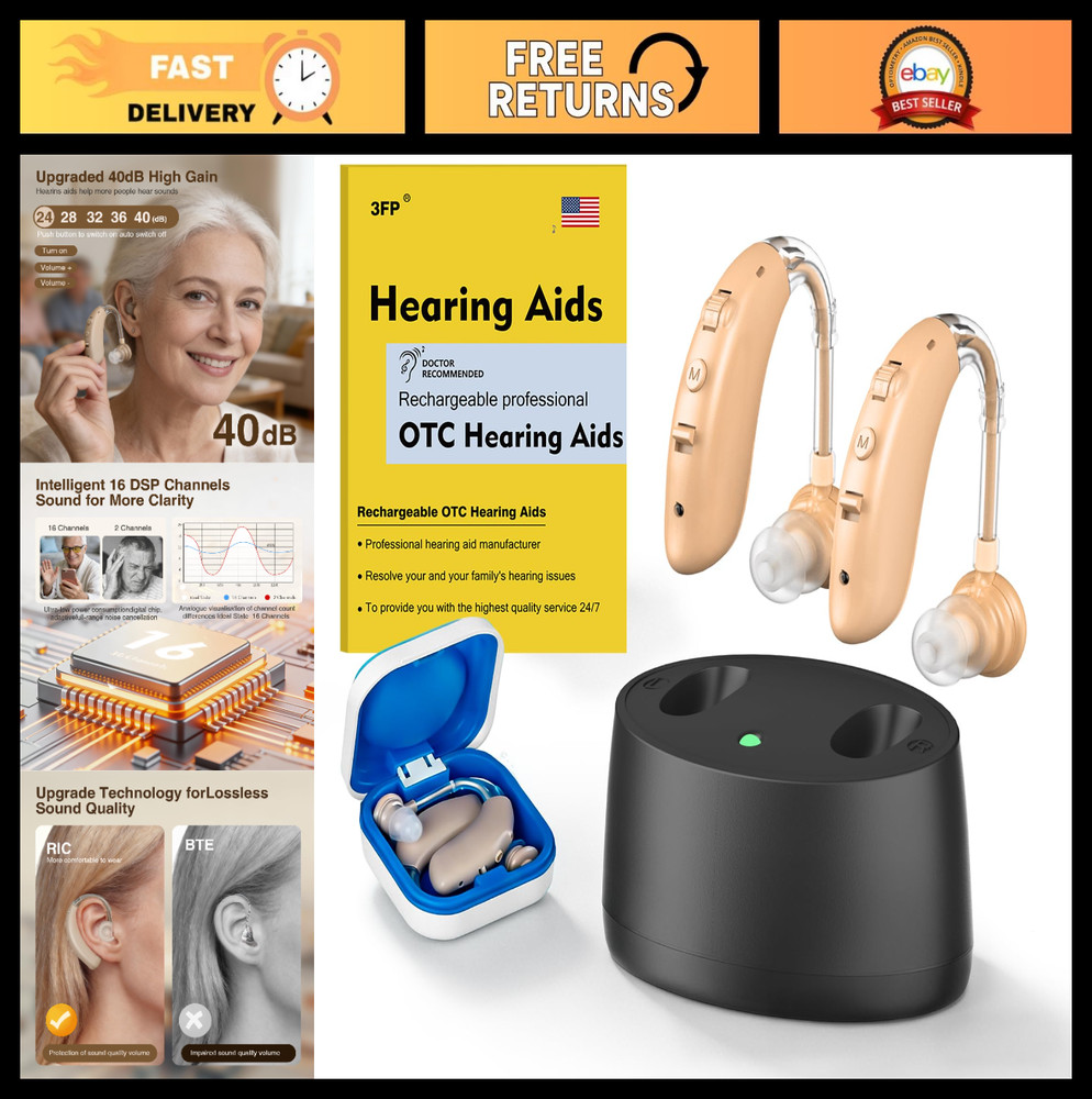 Rechargeable Hearing Aids for Seniors – Noise Cancelling, Volume Control, Portab