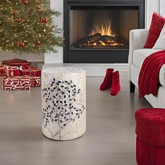 Pemar Mother Of Pearl Cylinder Drum End Table Nacre Side Stool Round Accent