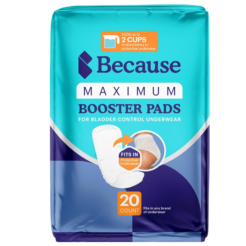 Because Maximum Incontinence Booster Pads, Adult 20 Count (Pack of 1), White