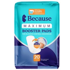 Because Maximum Incontinence Booster Pads, Adult 20 Count (Pack of 1), White