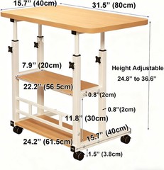 Medical Overbed Bedside Table with Two Shelves and Wheels (Hospital and Home