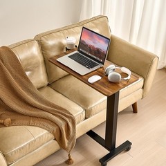 Uimoso Overbed Table Mobile Bed Side Desk with Electric Lifting & 4 Wheels Wood