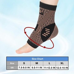 2x Copper Ankle Brace Support for Adults, Foot Pain Relief Achilles Tendonitis