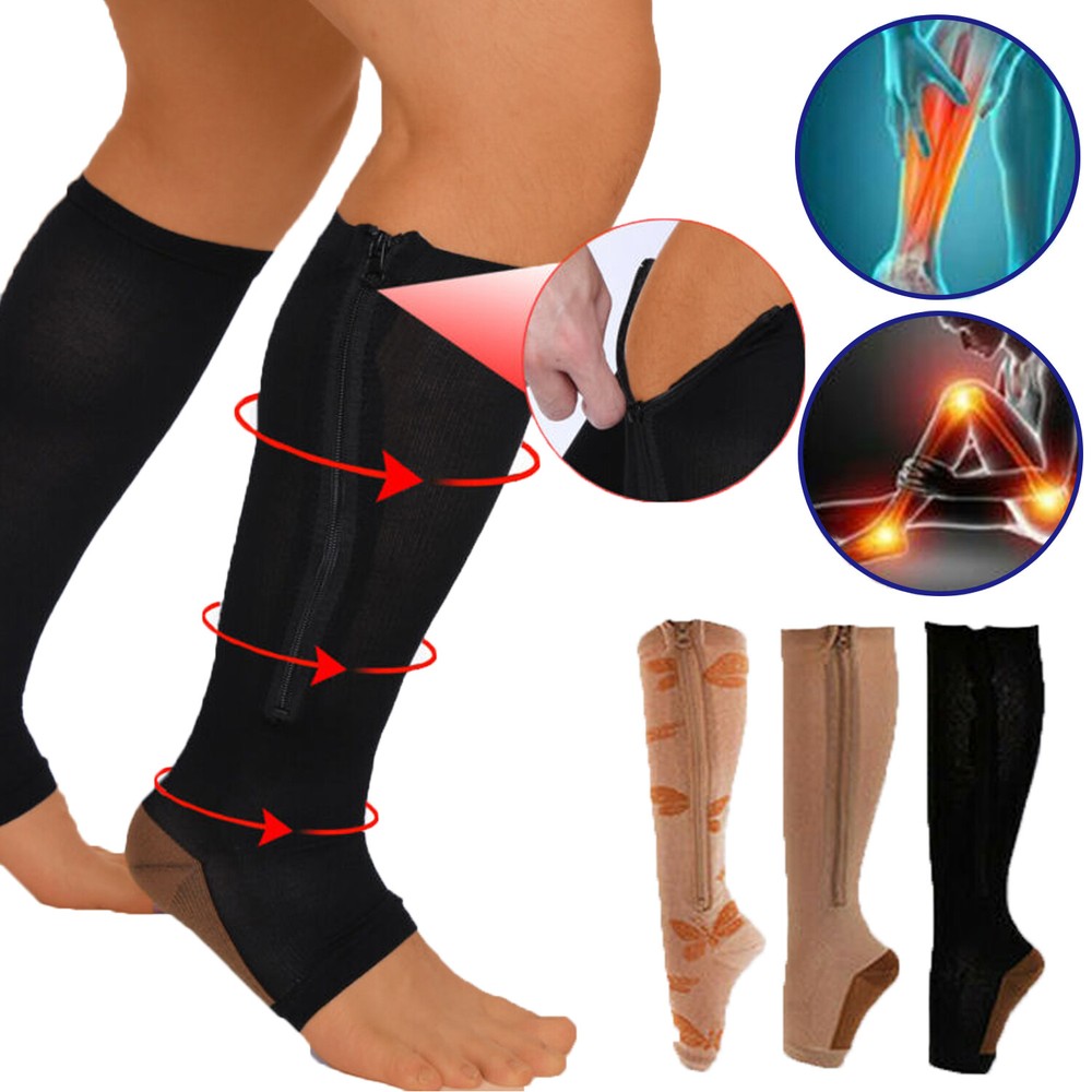 Zipper Compression Socks Copper Support Graduated Stockings Women Mens 20-30mmHg