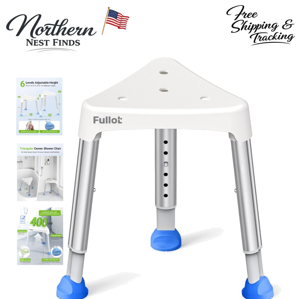 Space-Saving Triangular Shower Chair – Adjustable & Non-Slip for 400 lbs Safety