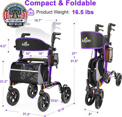 Walkers for Seniors, Rollator Walker with Seat, 350 Lb Weight Capacity, 18″ Big