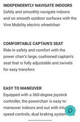 ELECTRIC WHEELCHAIR MODEL V;Key Specs: Top Speed: 4 mph Maximum Drive Range Pe