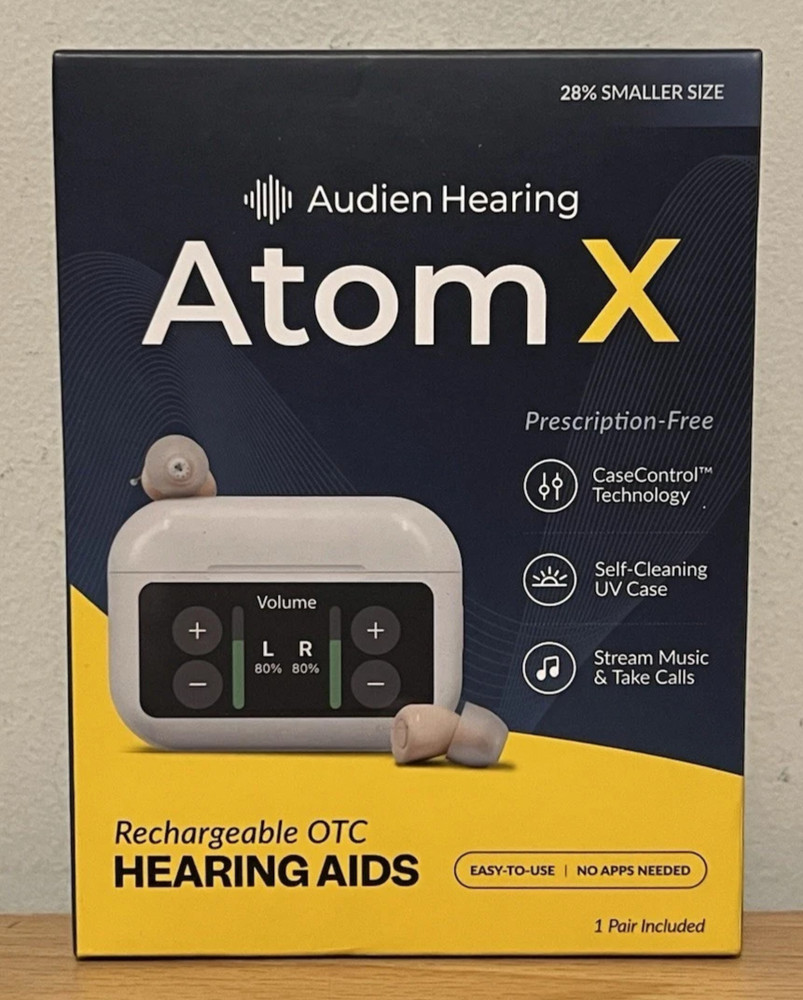 NEW Audien Hearing ATOM X Rechargeable OTC Hearing Aids Case Control-FREE FEDEX