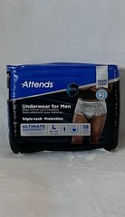 Attends Adult Incontinence Underwear Men L36”–52”Ultimate Absorbency 36 Ct Lot 2