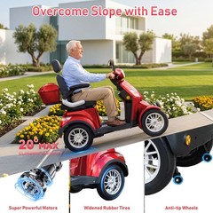 700W 3-Wheels Portable Double Motor Folding Electric Power Red Mobility Scooter