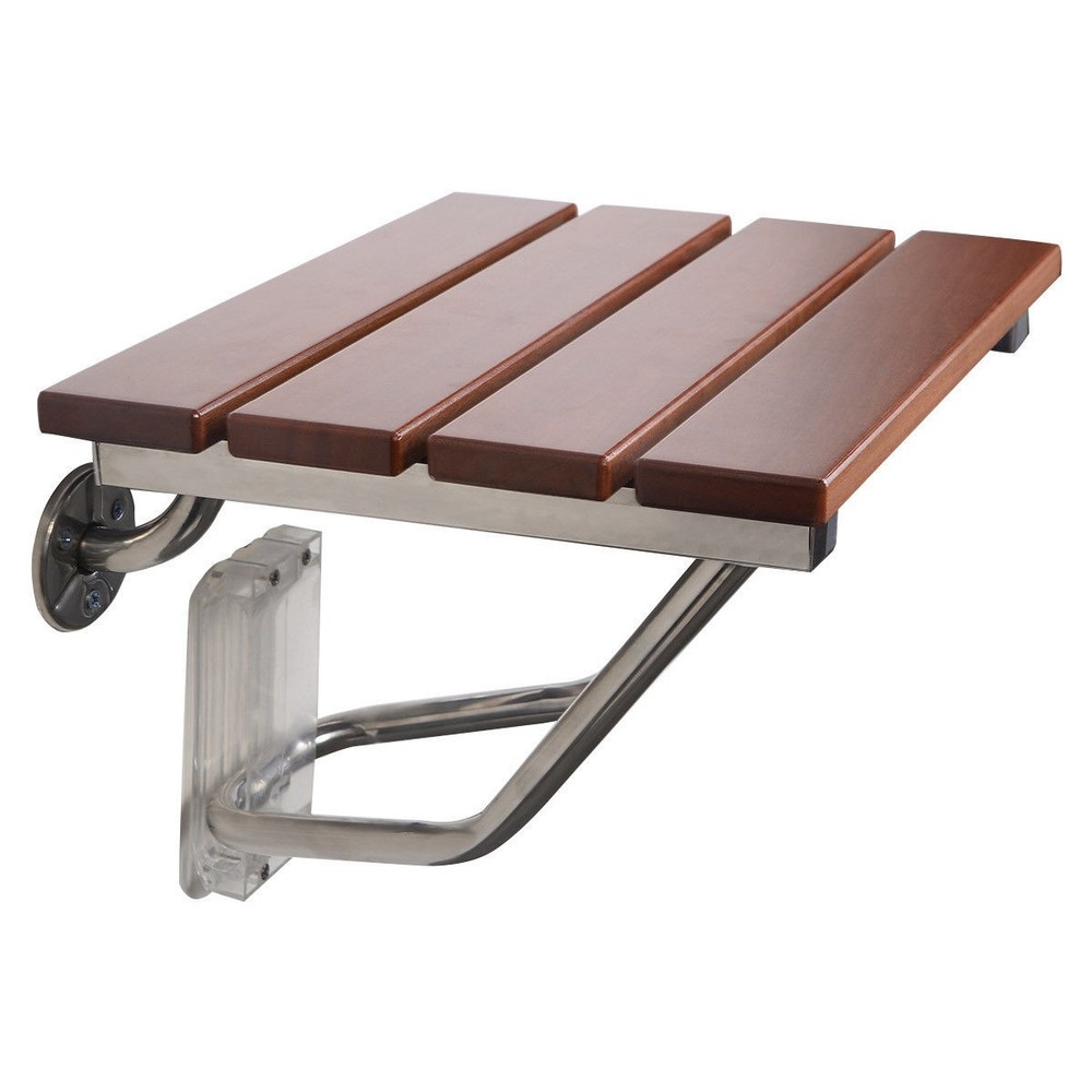New Folding Bath Seat Bench Shower Chair Wall Mount Solid Wood Construction