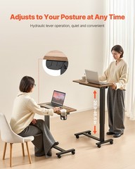Uimoso Overbed Table Mobile Bed Side Desk with Electric Lifting & 4 Wheels Wood