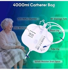 6 Urinary Drainage Bags 4000ml Urine Catheters Bags with Anti-Reflux Chamber