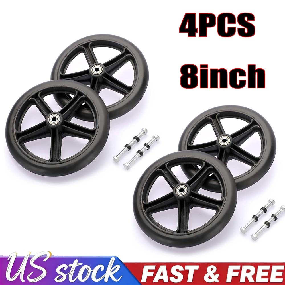 4PACK 8Inch Walker Wheels Replacement Solid Anti Slip Rollator Wheel Set Black
