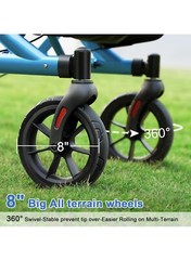 WALK MATE ROLLATOR WALKER Padded Seat & Backrest Cup Holder 8”Wheels Blue