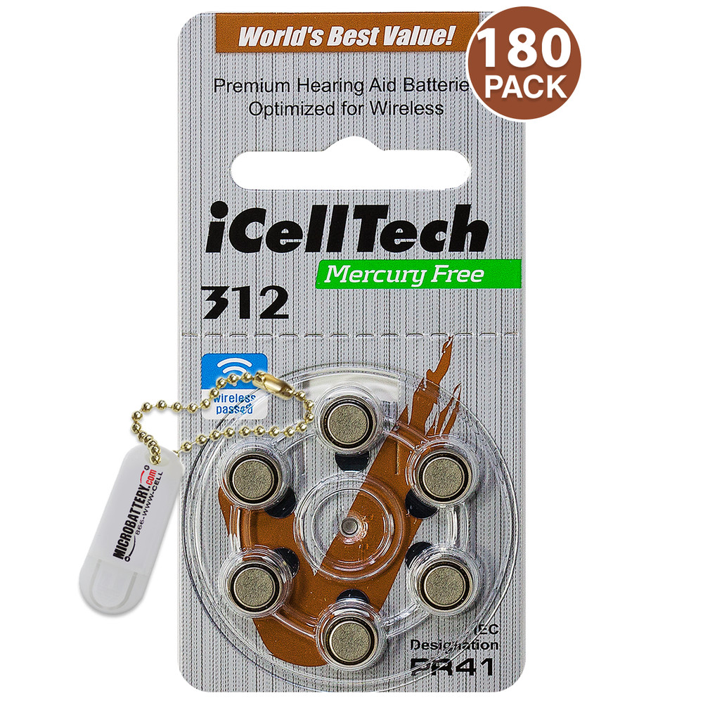 iCellTech Size 312 1.45V Hearing Aid Batteries (180 Pack) + Free Battery Buddy