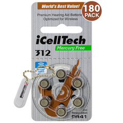 iCellTech Size 312 1.45V Hearing Aid Batteries (180 Pack) + Free Battery Buddy