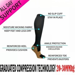 (6 Pairs) Copper Compression Socks 20-30mmHg Graduated Support Mens Womens S-XXL