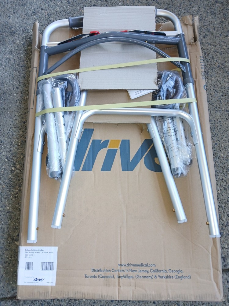 Drive Medical Deluxe Folding Walker 10210-1 Adult Two Button 5″ Wheels Mobility