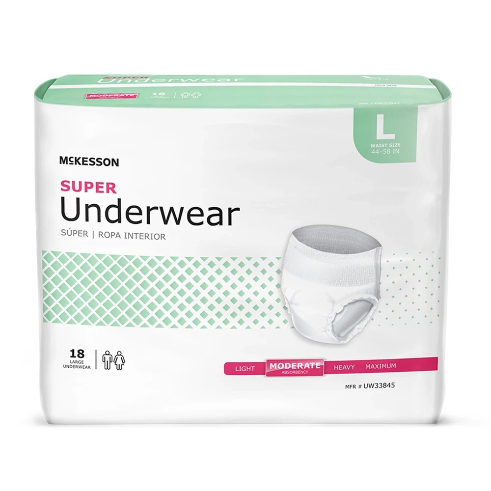 McKesson Super Underwear, Large Waist (44 – 58in), Moderate Absorbency, 18/Pack