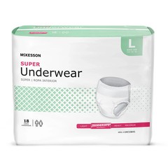 McKesson Super Underwear, Large Waist (44 – 58in), Moderate Absorbency, 18/Pack
