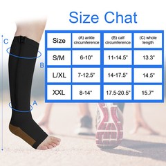 Zipper Compression Socks Women & Men Calf Knee High 15-20mmHg Open Toe Compressi