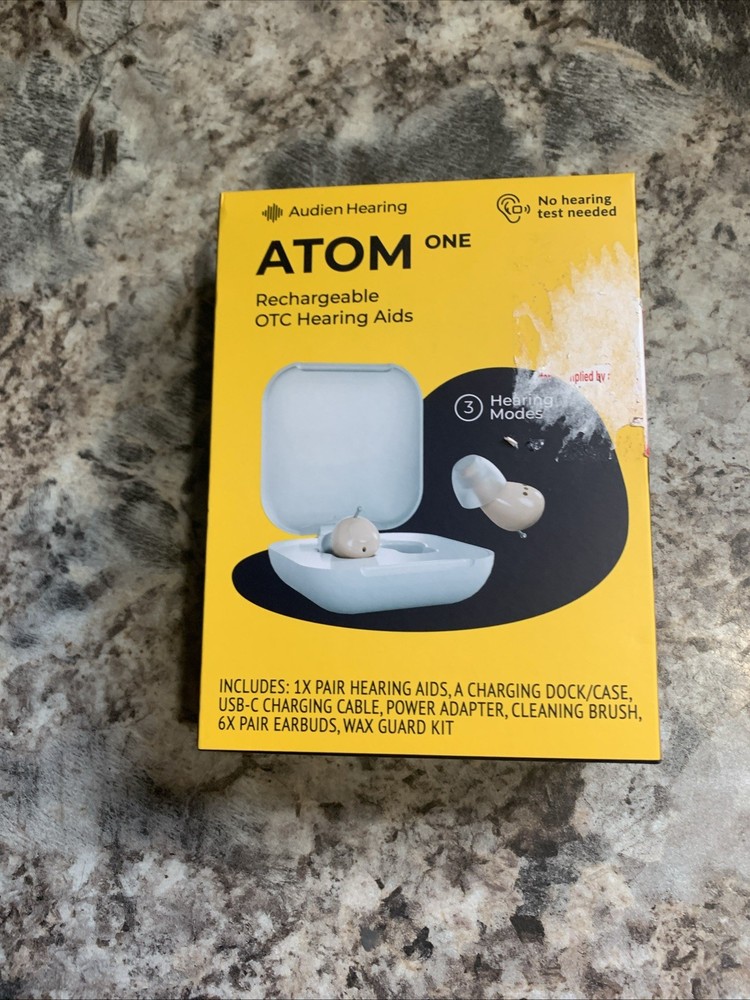 NIB AUDIEN ATOM ONE Rechargeable OTC Hearing Aid Dock/Case USB Cable Adapter