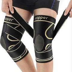 Copper Knee Brace with Strap Compression Sleeve Support for Men Women Sports
