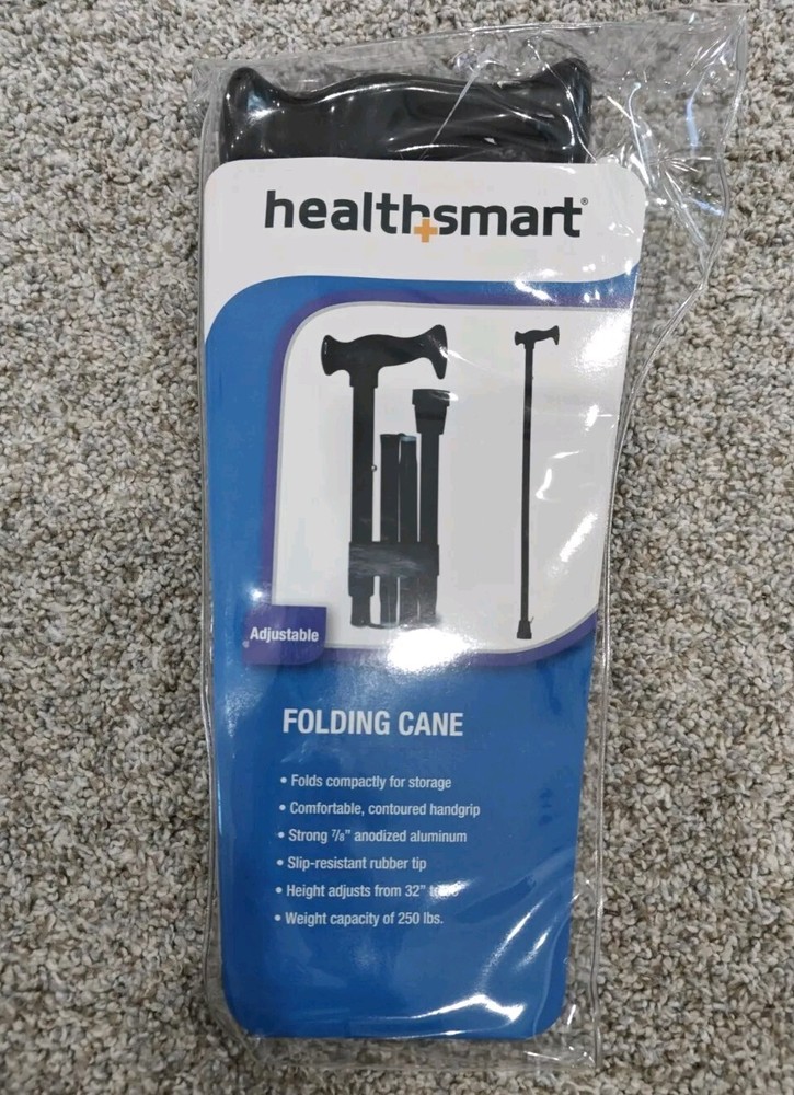 Healthsmart Adjustable Folding Cane (unisex). Height adjust from 32″ to 36″