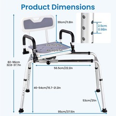 Sliding Tub Transfer Bench Adjust Height Shower Chair W/360 Degree Swivel Seat
