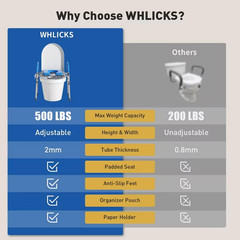 WHLICKS Raised Toilet Seat with Handles Width & Height Adjustable Toilet (180)