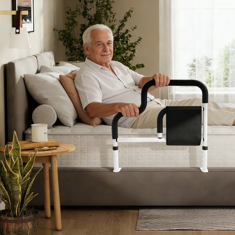 Bedside Armrest Adjustable Height Heavy Duty Steel Bed Rail For Elderly Safety