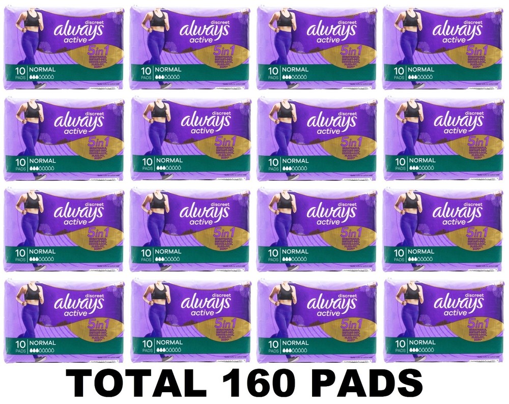 160 x ALWAYS ACTIVE PADS DISCREET 5 IN 1 NORMAL BRAND NEW (16 x PK10)