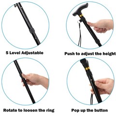 Comfkey Folding Lightweight Walking Stick – Adjustable Aluminum 33-37″, Black