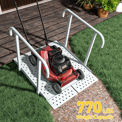 Portable Wheelchair Ramp with Handrails, Non-Slip Iron Handicap Ramp 440Lbs Load