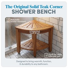 The Original 15.5″ Kai Corner Teak Shower Bench – Shower Stool with Storage S…