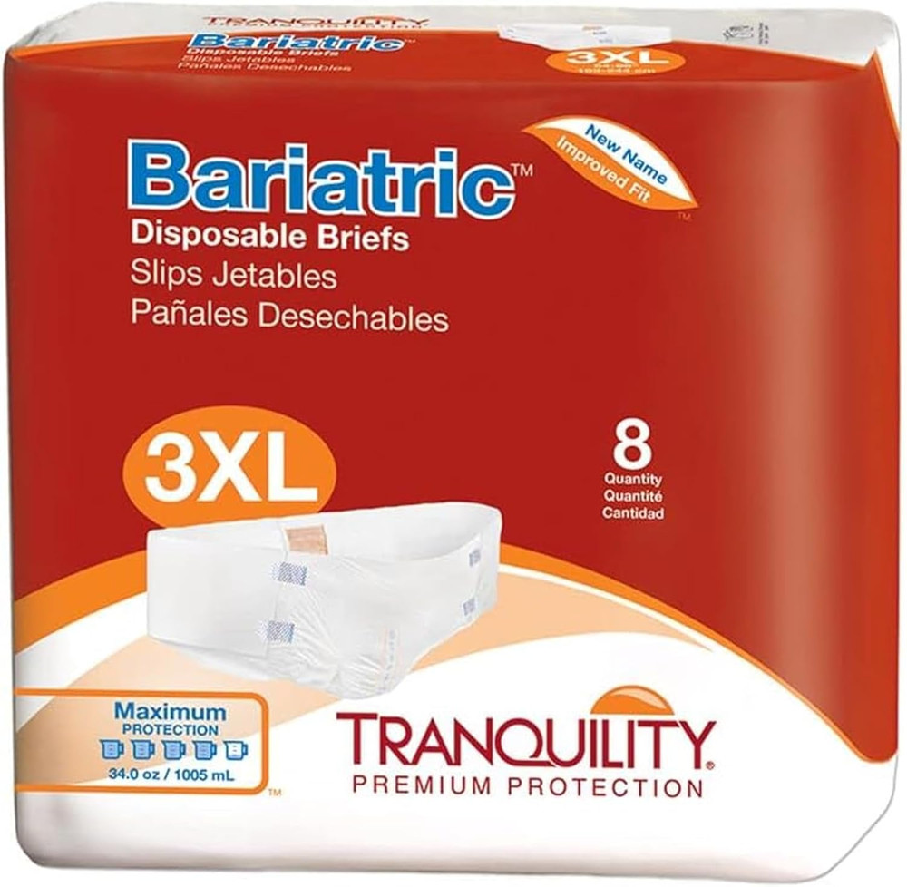 Bariatric Disposable Briefs 3X-Large with Peach Mat Core for Dry Skin, Odor Cont