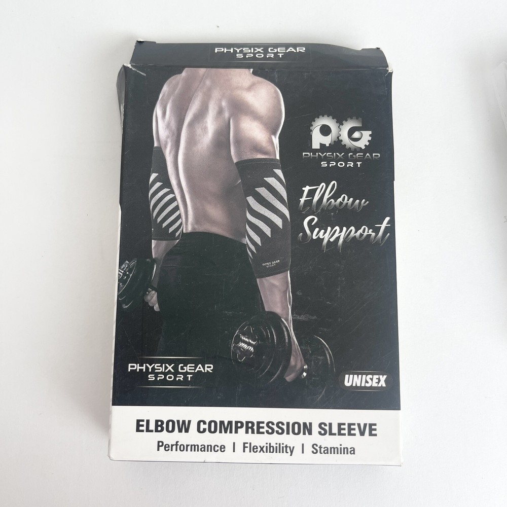 1-pack Physix Gear Sport Elbow Brace Unisex Compression Sleeve Black/Grey SMALL