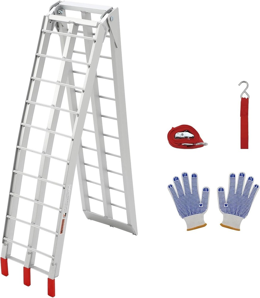 89x12in Foldable Dirt Bike Ramp w/ Rubber Tipped Hook & Safety Strap 750LB Load