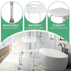 Shower Seat Bath Bench w/Back Adjustable Height 400lbs Inside Bathtub Chair