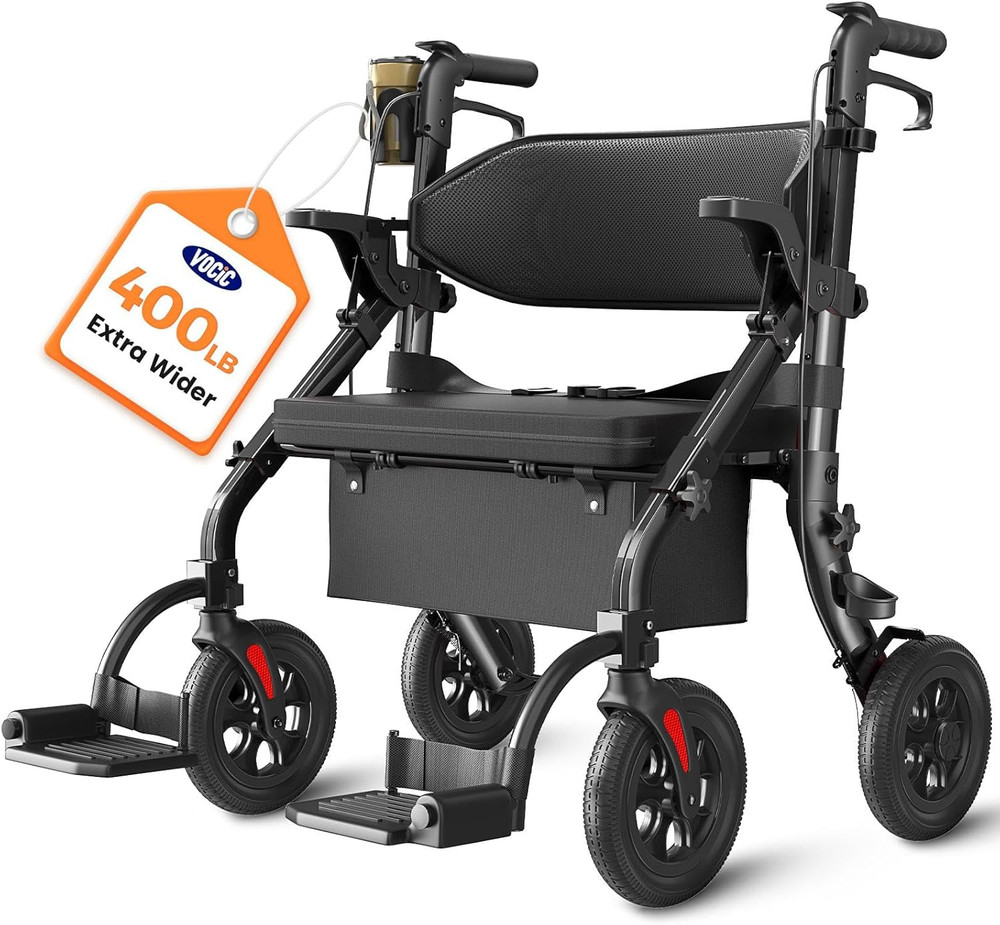 Z59 2-in-1 Walker Wheelchair, 400 LBS Capacity, All-Terrain with Extra Wide Seat
