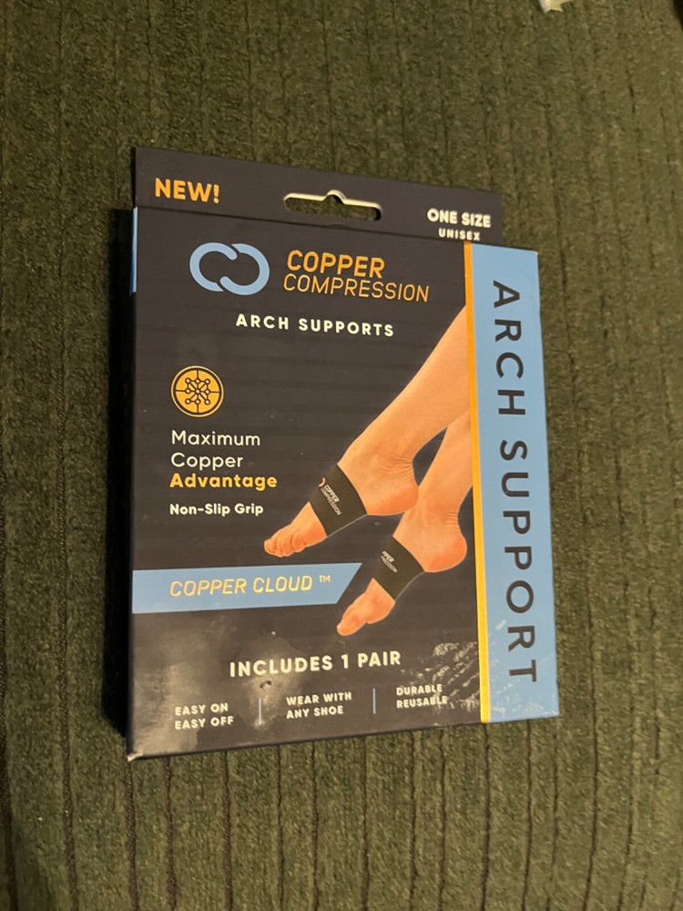 Copper Compression Arch Support – Highest Copper Content Non-Slip 1 Pair – Black